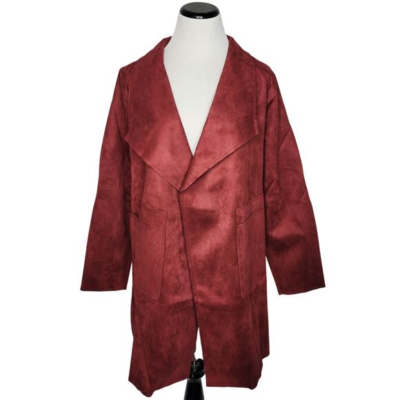 Hyfve Maroon Red Essential Mid-Length Open Jacket Trench Blazer NEW Medium - Picture 1 of 6